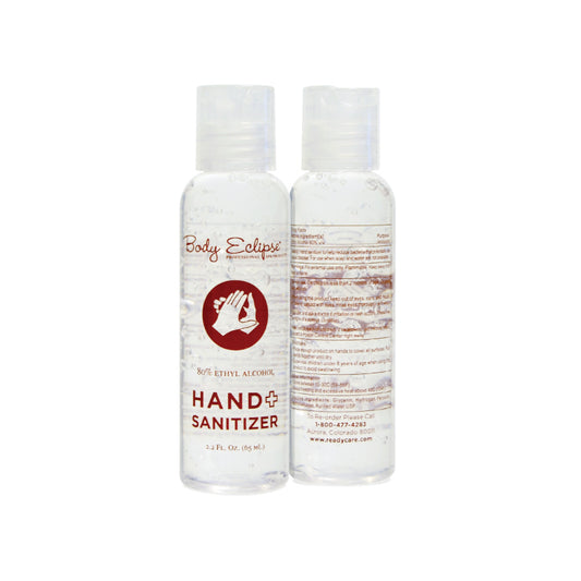 Body Eclipse Spa 2.2 oz Gel Hand Sanitizer bottle, 80% ethyl alcohol