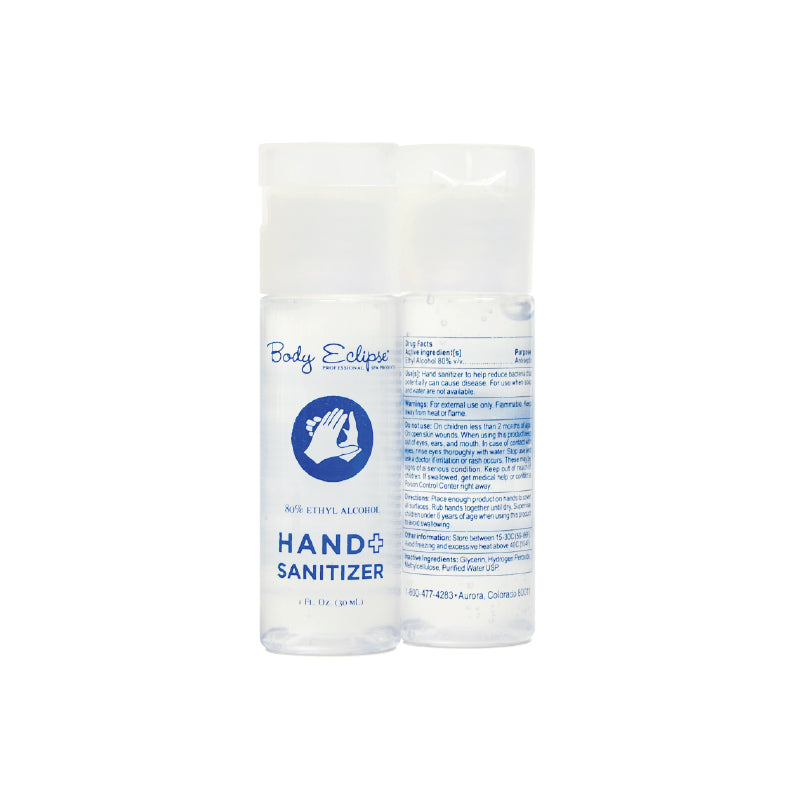 Body Eclipse Spa 1 oz Gel Hand Sanitizer bottle, 80% ethyl alcohol